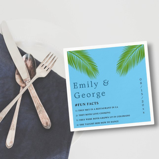 Navy Tropical Palm Leaf Blue Coastal Beach Wedding Napkin (Creator Uploaded)