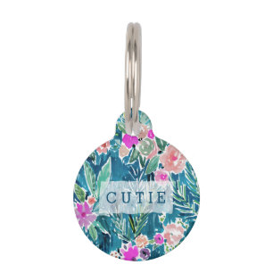 NAVY TROPICAL PARADISE Hawaiian Hibiscus Floral Pet Tag