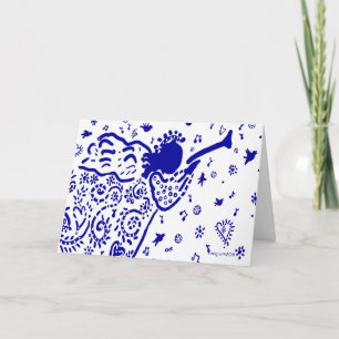 navy trumpet angel holiday card
