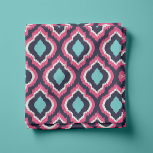 Navy Turquoise and Pink Ikat Moroccan Fabric