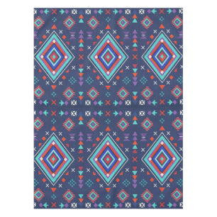 Navy Turquoise Boho Geometric Surface Pattern Tablecloth