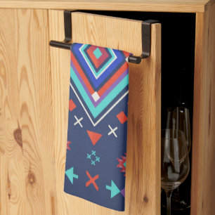 Navy Turquoise Boho Geometric Surface Pattern Tea Towel