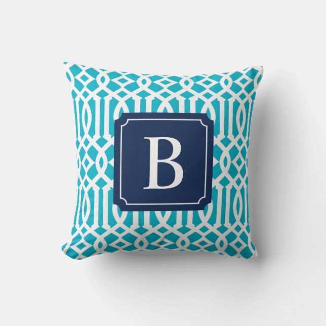 Navy & Turquoise Trellis | Throw Pillow (Front)