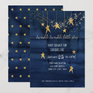 Navy Twinkle Little Star Gold Boy Baby Shower Invitation