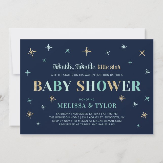 Navy | Twinkle Twinkle Little Star Boy Baby Shower Invitation (Front)