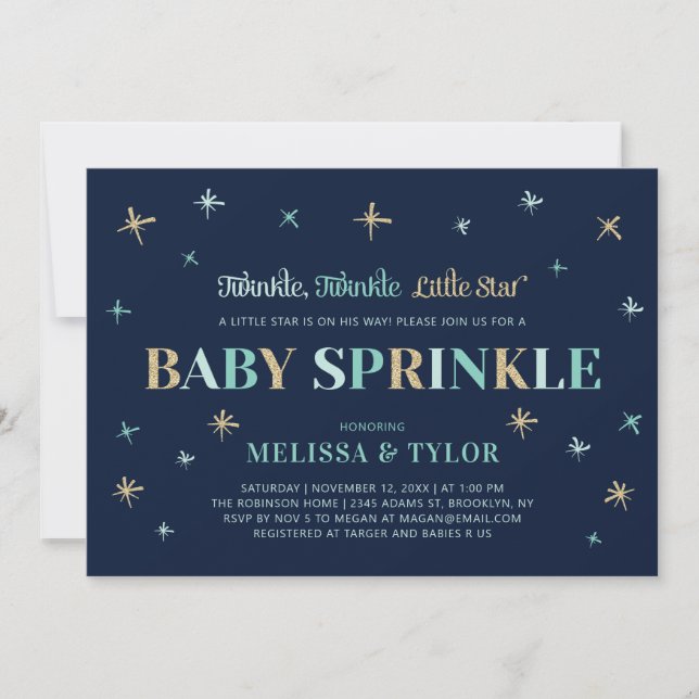 Navy Twinkle Twinkle Little Star Boy Baby Sprinkle Invitation (Front)