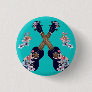 Navy Ukuleles with Floral Watercolour Elements Pap 3 Cm Round Badge