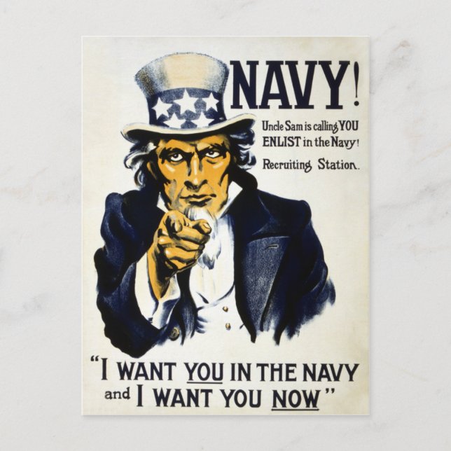 Navy! Uncle Sam is calling you, Enlist in the Navy Postcard (Front)