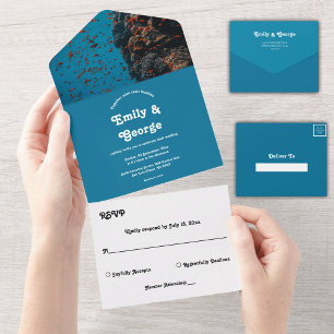 Navy Under the Sea Fish Reefs Ocean Beach Wedding All In One Invitation