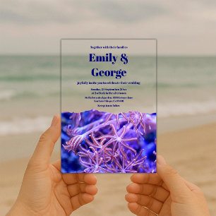 Navy Under the Sea Reefs Beach Coastal Wedding Acrylic Invitations