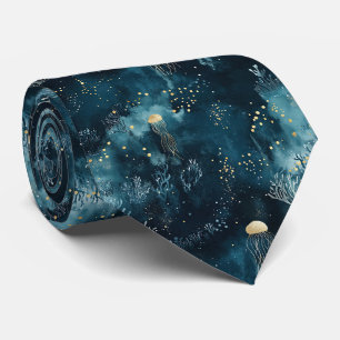 Navy Underwater Jellyfish Marine Life Pattern Tie