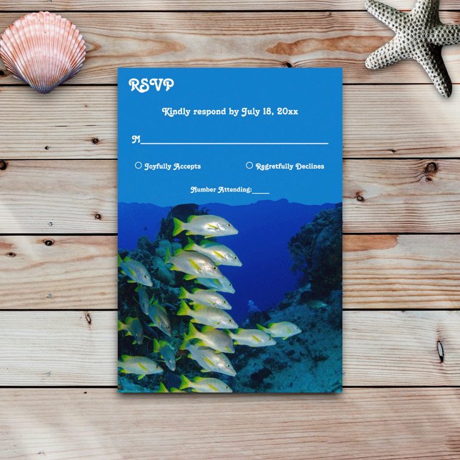 Navy Underwater Sea Fish Nautical Coastal Wedding RSVP Card (Creator Uploaded)