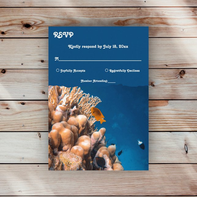 Navy Underwater Sea Fish Reefs Coastal Wedding RSVP Card (Creator Uploaded)
