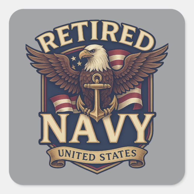 Navy USN Veteran Square Sticker (Front)