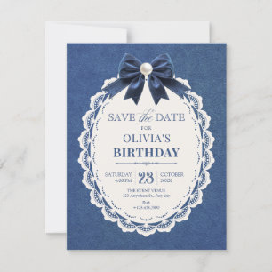 Navy velvet bow vintage elegant save the date