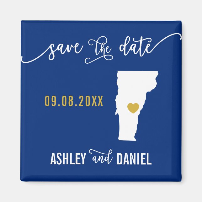 Navy Vermont Wedding Save the Date Map Magnet (Front)