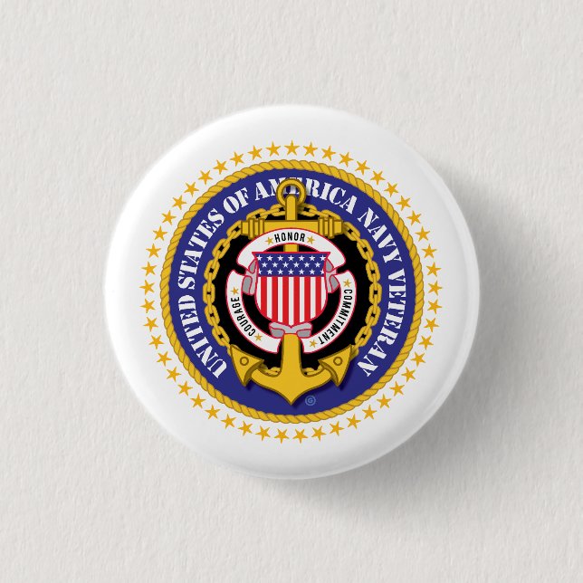 Navy Veteran 3 Cm Round Badge (Front)