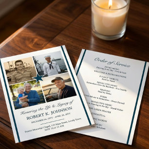 Navy Veteran 4 Photo Collage Flat Funeral Program Invitation