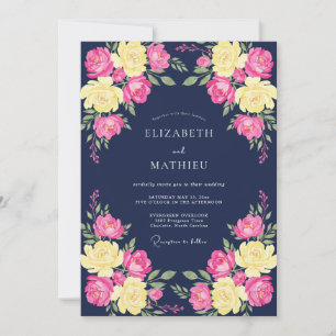 Navy Vibrant Floral Romance Wedding Invitation
