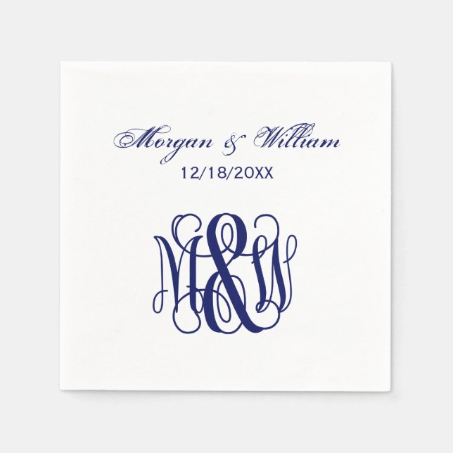 Navy Vine Script Monogram B&G DIY BG Napkin (Front)