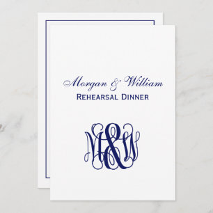 Navy Vine Script Monogram B&G DIY BG Rehearsal Invitation