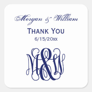Navy Vine Script Monogram B&G DIY BG Square Sticker