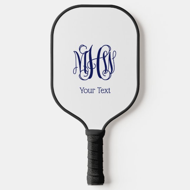 Navy Vine Script Monogram DIY BG  Pickleball Paddle (Front)
