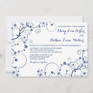 Navy Vines Wedding Invitation