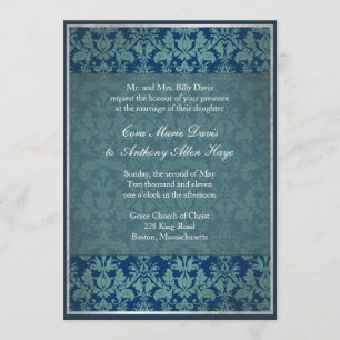 Navy Vintage Damask Wedding Invitation