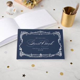 Navy Vintage Frame Classic Script wedding. Guest Book