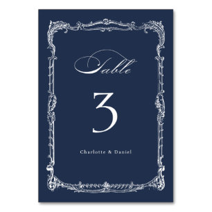 Navy Vintage Frame Classic Script Wedding Table Number