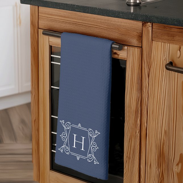 Navy | Vintage Frame Monogram Tea Towel (Creator Uploaded)