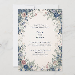 Navy Vintage Garden Floral Wedding Invitation