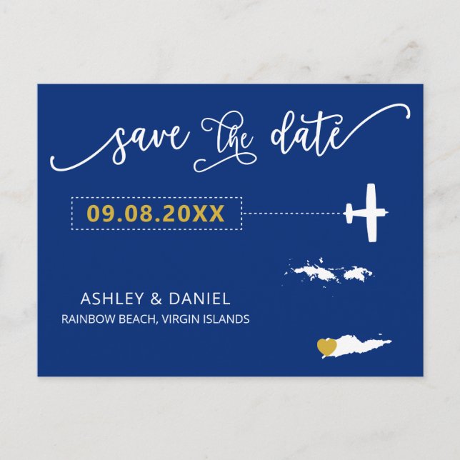 Navy Virgin Islands Wedding Save the Date Map Postcard (Front)