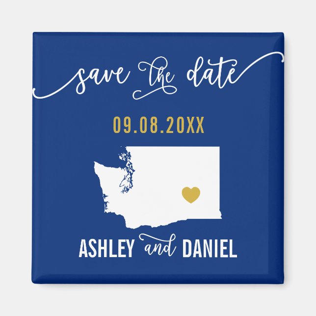 Navy Washington State Wedding Save the Date Map Magnet (Front)