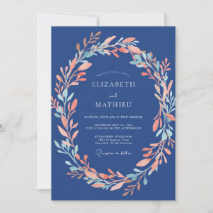 Navy Watercolor Blossom Romance Wedding Invitation