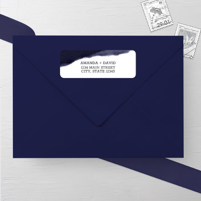 Navy Watercolor Brush Stroke Wedding Address (Creator Uploaded)