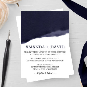 Navy Watercolor Brush Stroke Wedding Invitation