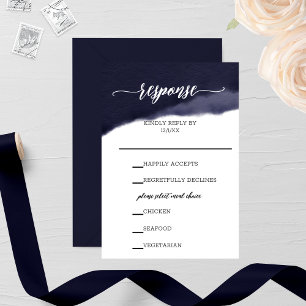 Navy Watercolor Brush Stroke Wedding RSVP Card