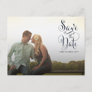 Navy Watercolor Floral Save the Date Announcement Postcard