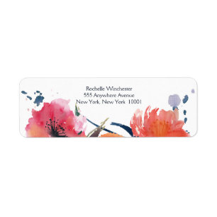 Navy Watercolor Floral Wedding Address Labels