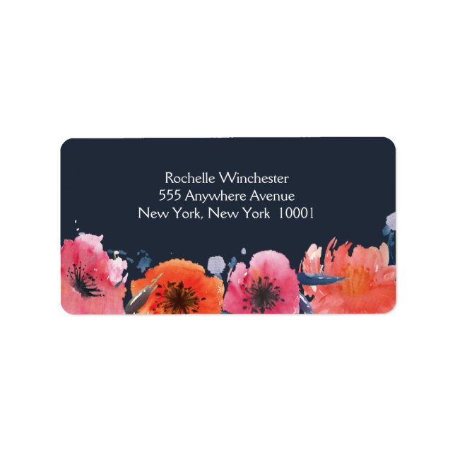 Navy Watercolor Floral Wedding Address Labels (Front)