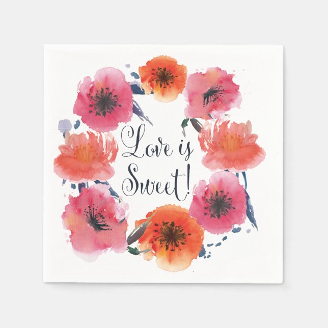 Navy Watercolor Floral Wedding Suite Napkins (Front)