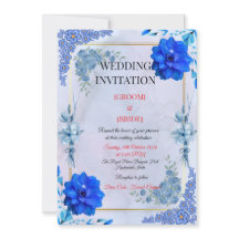 Navy Watercolor Flower Wedding Invite