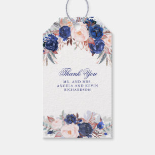 Navy Watercolor Flowers Gift Tags