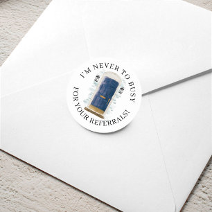 Navy Watercolor Front Door Real Estate Referral Classic Round Sticker