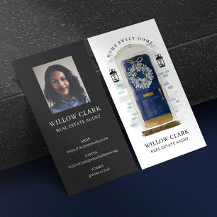 Navy Watercolor Front Door Wreath Real Estate Business Card