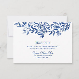 Navy Watercolor Laurel Wreath Wedding Reception Invitation
