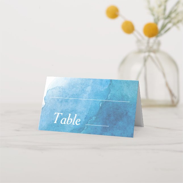 Navy Watercolor Modern Wedding Place Card (Front)