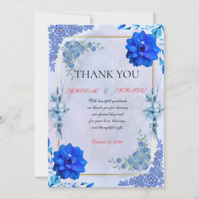 Navy Watercolor Romantic Floral Appreciation Card (Front)